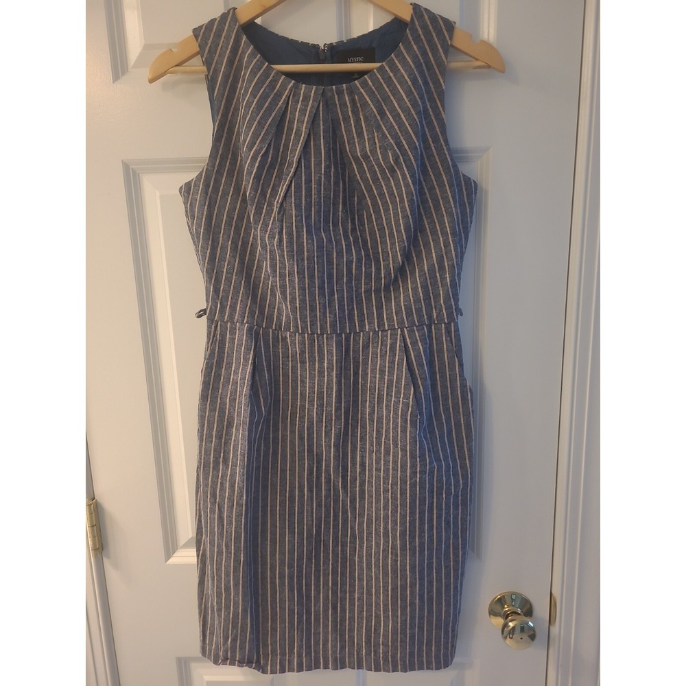 Mystic Los Angeles Career/Business Dress  Striped Linen Blend Zip Pockets Medium